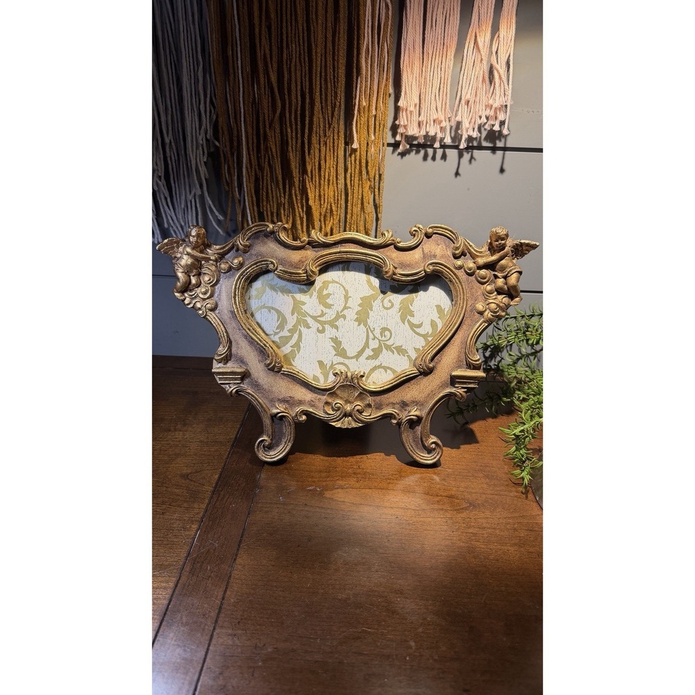 Art Noveau Ornate Heavy Cast Photo Frame Cherub Regency Gilt Gold Ornate Rococo